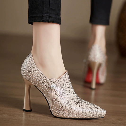 Women's French Fashion Pearl Rhinestone High Spring Women's Shoes