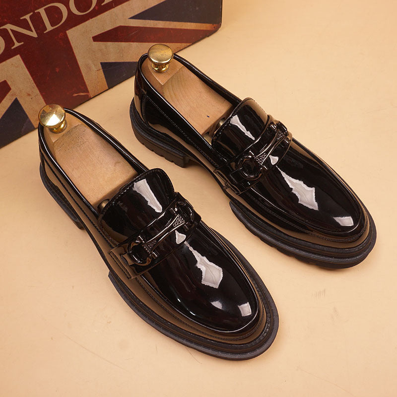 Men's Height Increasing Insole Patent Trendy British Style Pointed Slip-on Men's Business Leather Shoes