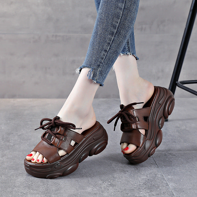 Women's Toe Half Outer Wear Summer Lazy Platform Slippers