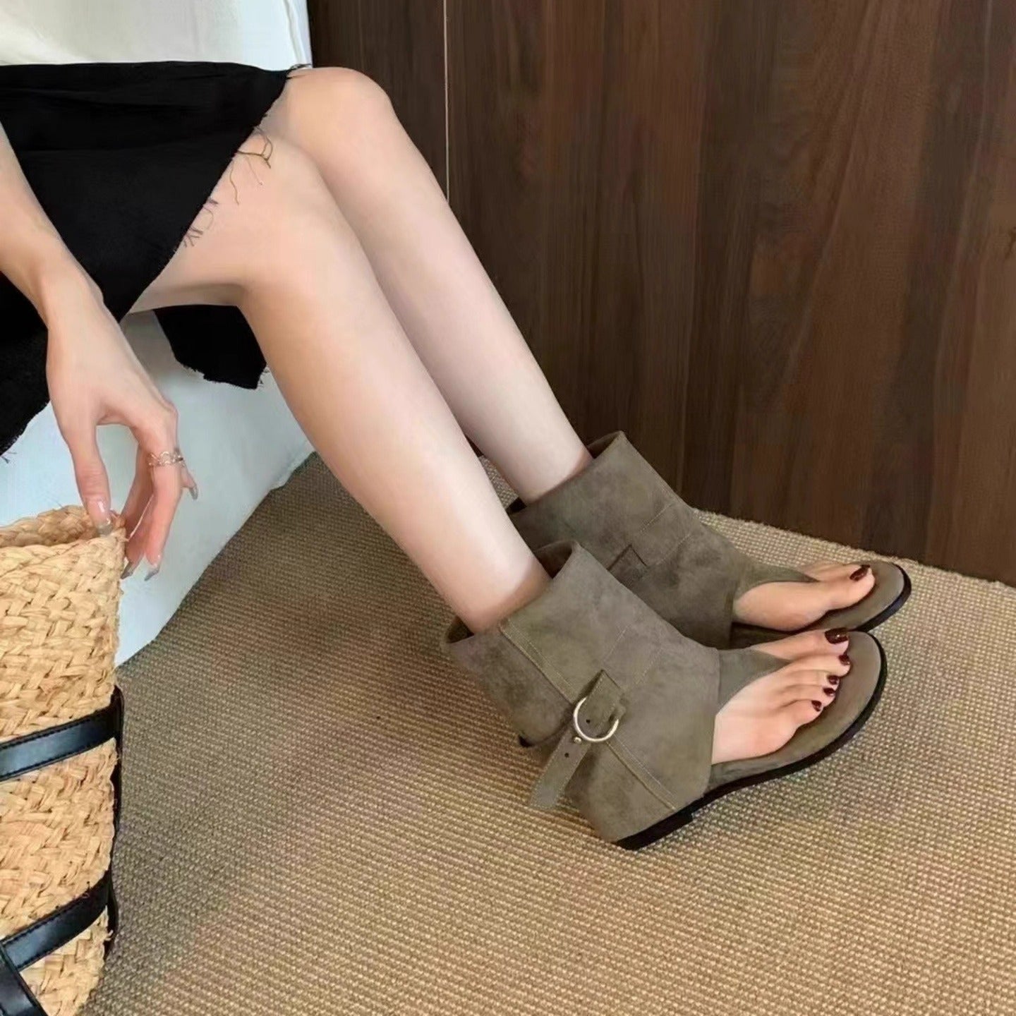 Women's Increasing Insole Khaki Summer Travel Thin Pants Tube Little Women's Leather Boots