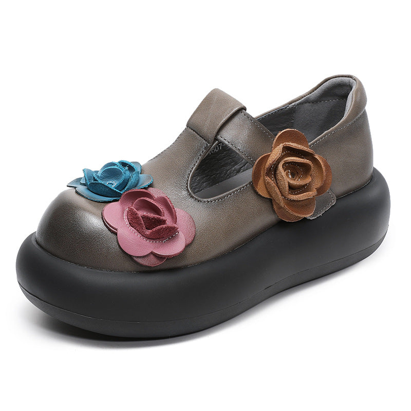 Women's Platform Flower Mary Jane First Layer Cowhide Men's Shoes