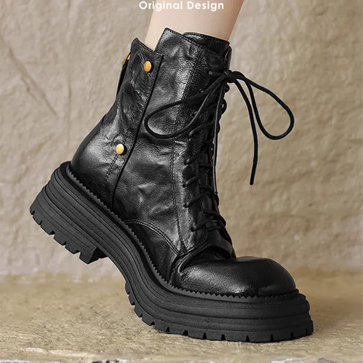Women's To Wear Sheepskin Thick Bottom British Style Martin For Brown Women's Leather Boots