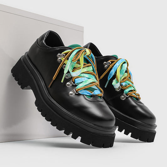 Color Shoelaces Fashion Thick-soled British Style Men's Casual Leather Shoes