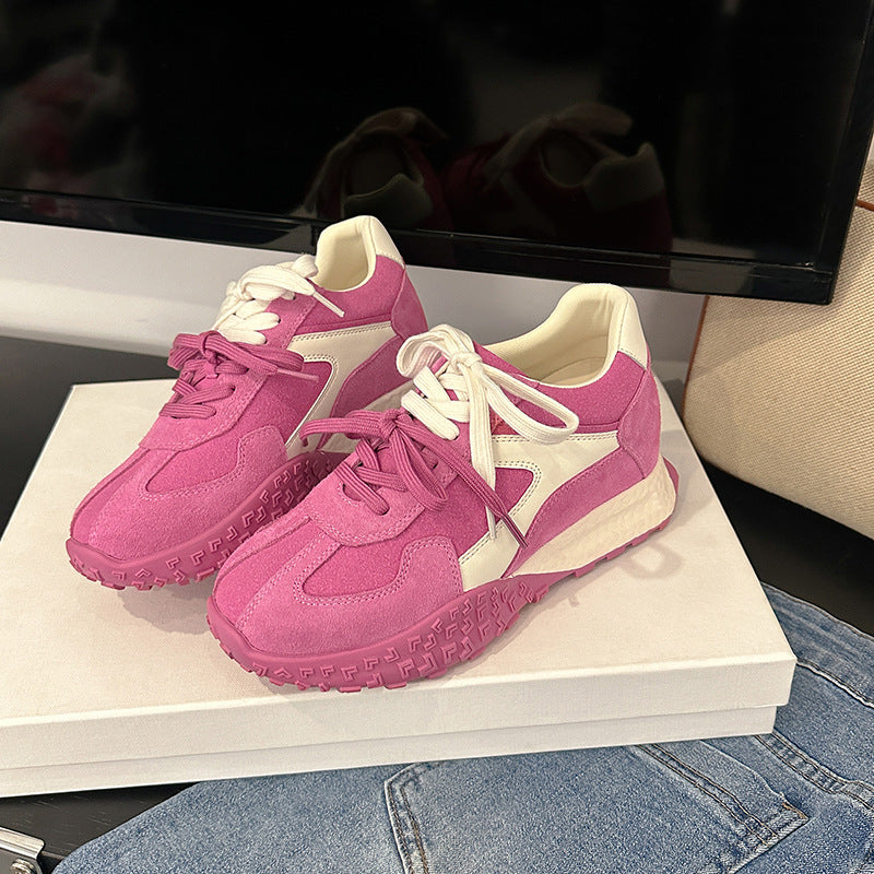 Women's Cowhide Version Small Height Increasing Insole Retro Color Matching German Women's Sports Shoes