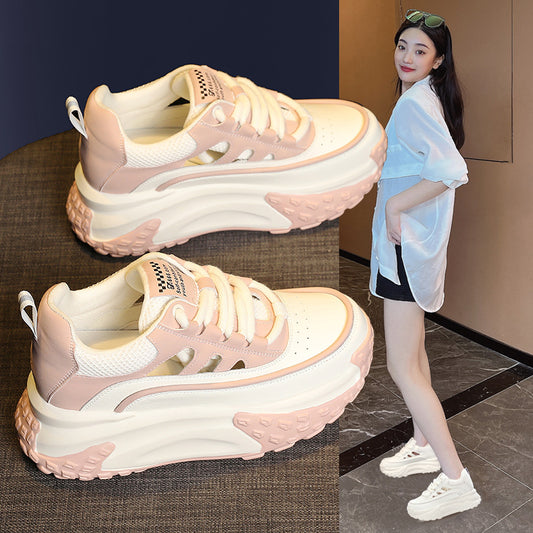 Women's Hollowed Summer Small Breathable Hidden White Sneakers
