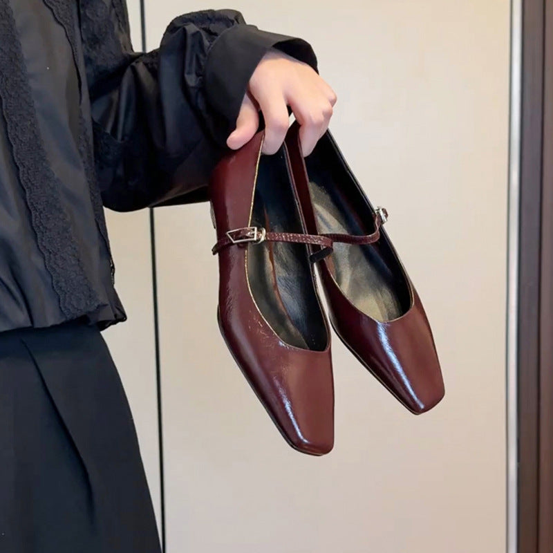 Women's Sheepskin Version Genuine Flat Sier Retro Buckle Mary Jane Shallow Women's Fashion Shoes