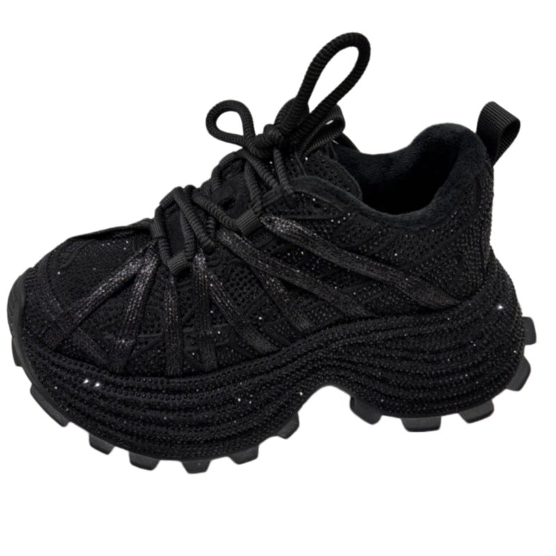 Women's European Goods Starry Rhinestone Strap Dad Sneakers