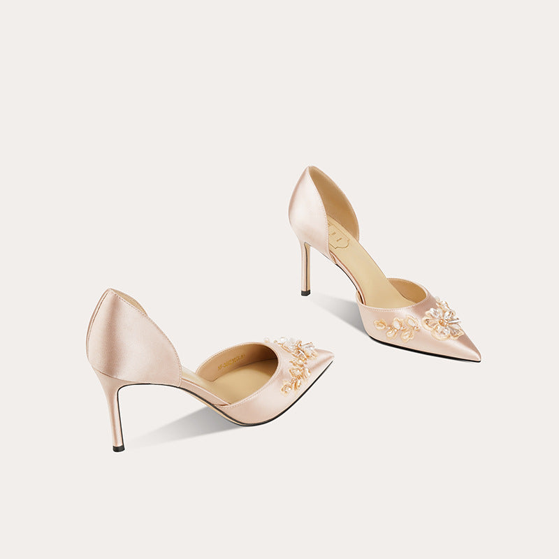 Women's Flower Rhinestone Wedding Temperament Banquet High Heels