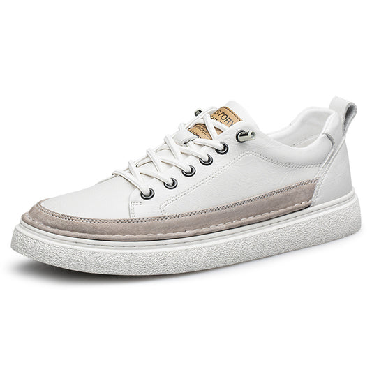 Men's White Flat Handmade Cowhide Sports Breathable Leather Shoes