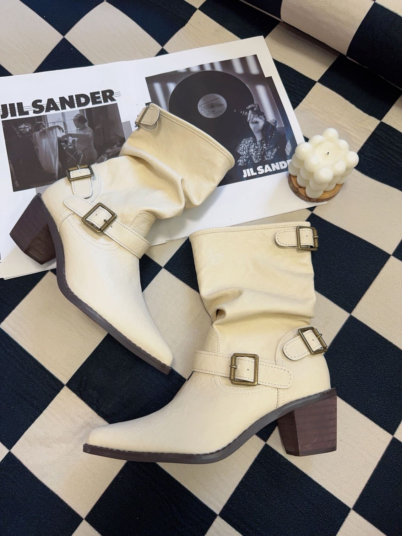 Women's White Ankle British Style Belt Buckle Martin Temperament Length Boots