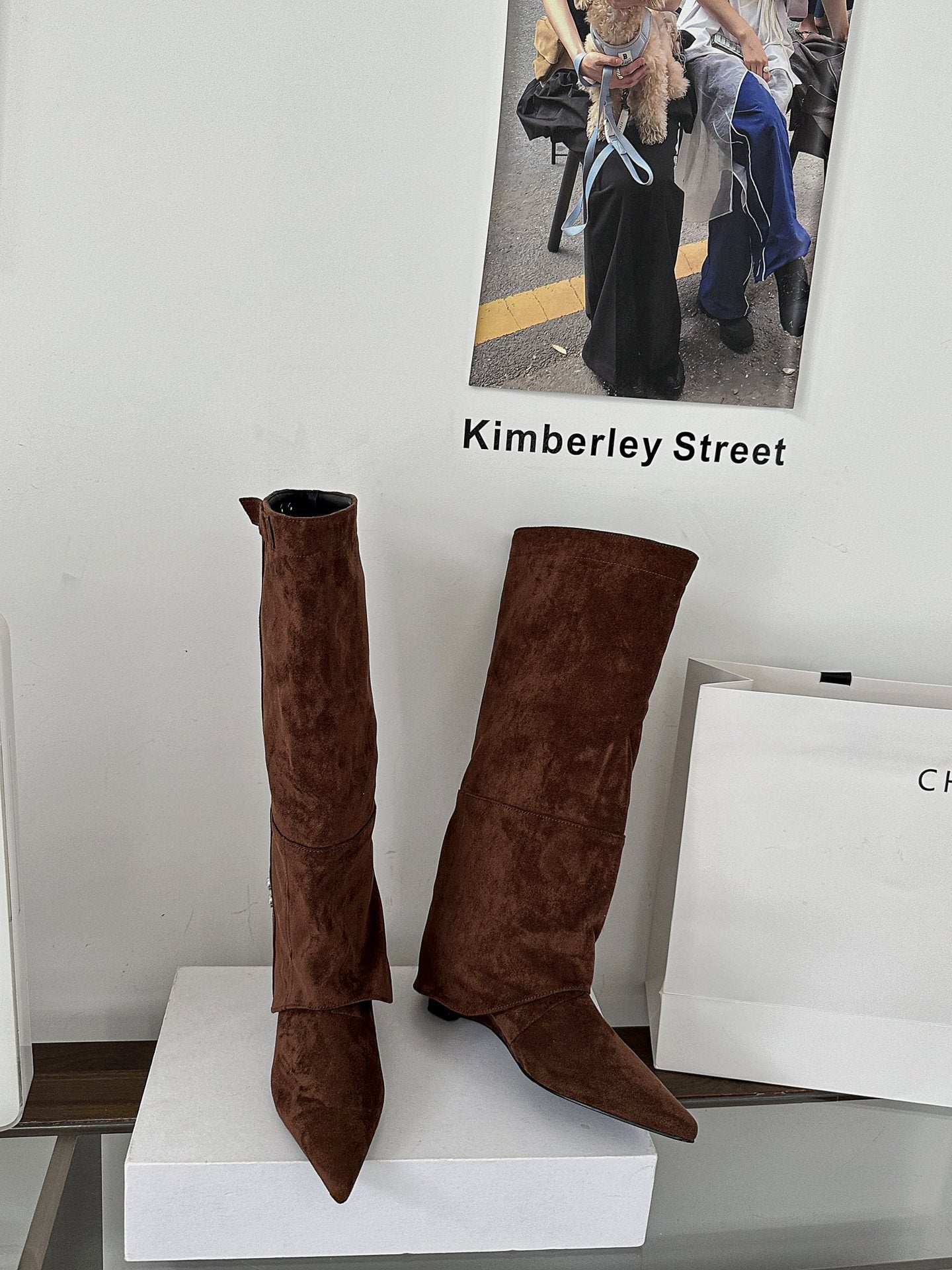 Pointed Toe Suede Long Pants Slim Women's Leather Boots