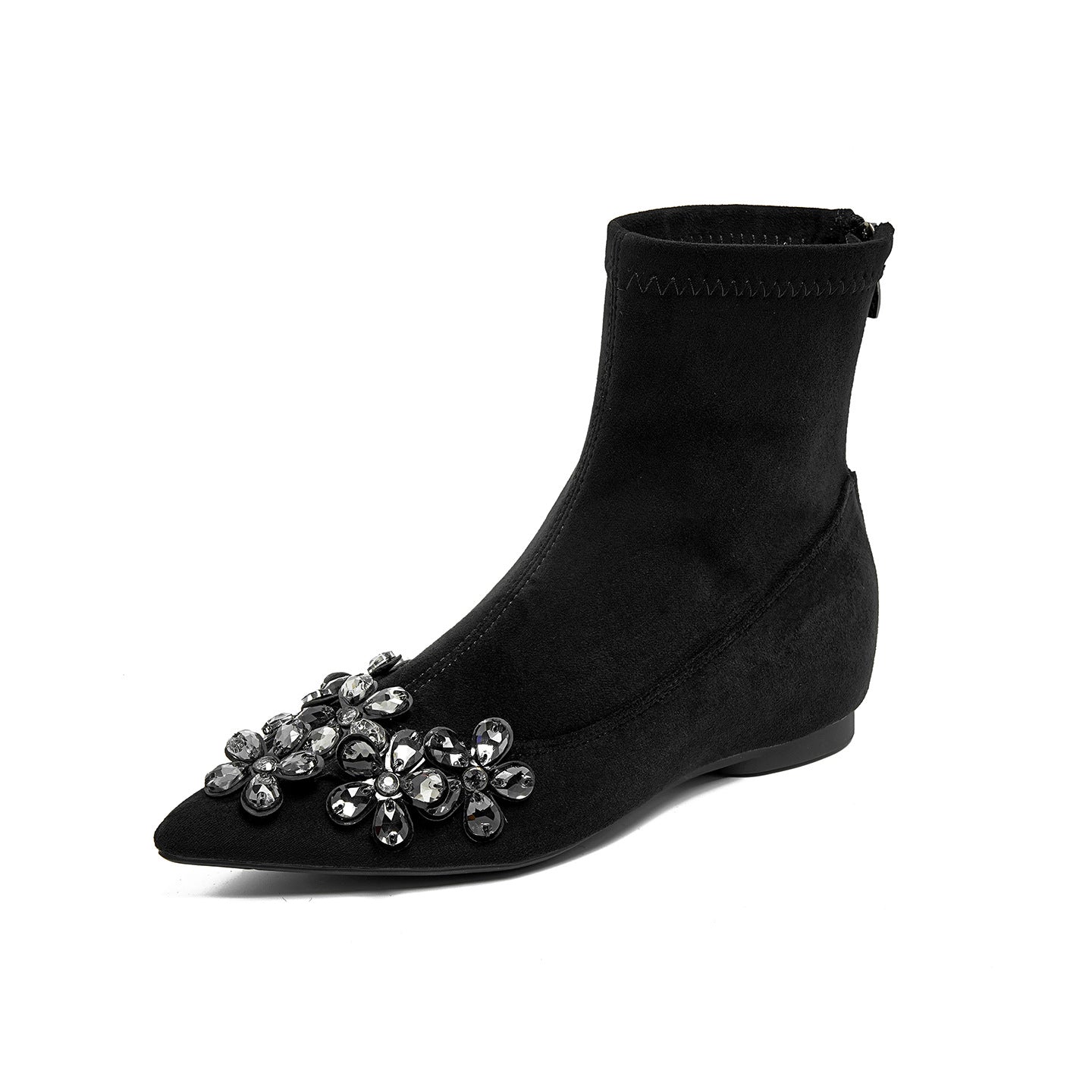 Women's Toe Skinny Ankle Suede Stretch French Women's Leather Boots