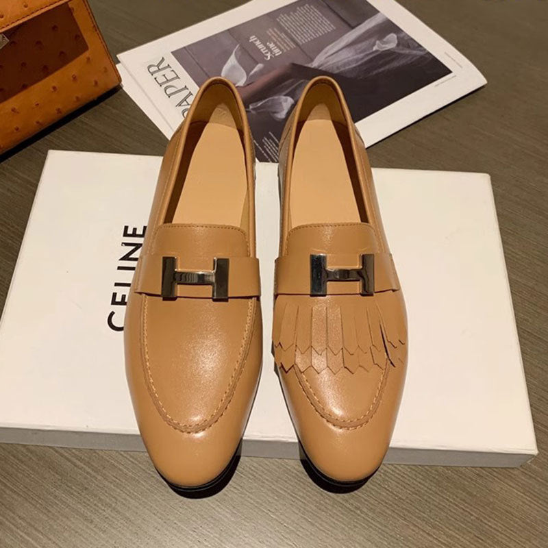 White Female Flat Bottom Slip-on Commuter Tassel Loafers