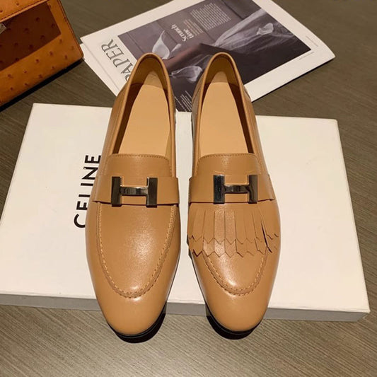 White Female Flat Bottom Slip-on Commuter Tassel Loafers