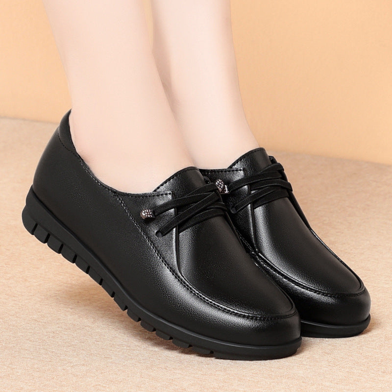 Mom Pumps Large Size Flat Bottom Leather Shoes