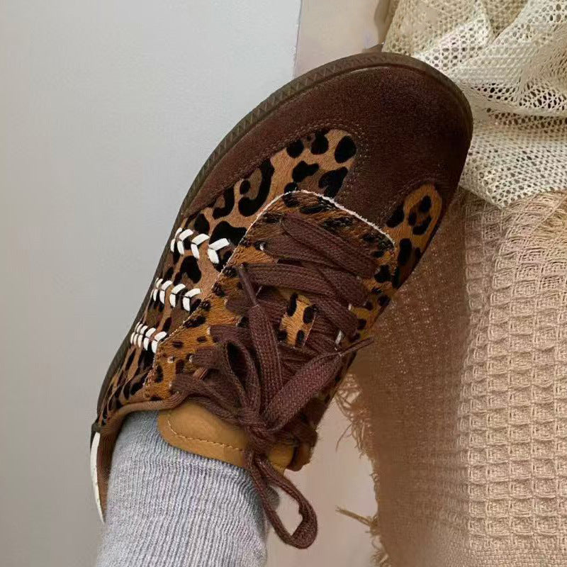 Women's Horse Fur Leopard Print German Training Retro Women's Casual Shoes