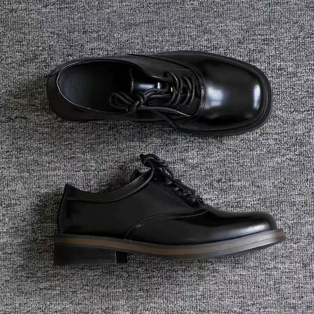 Men's Derby Spring British Platform Height Increasing Patent Polished Black Business Leather Shoes