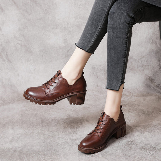 Women's First Layer Soft Cowhide Thick High Bottom Casual Shoes