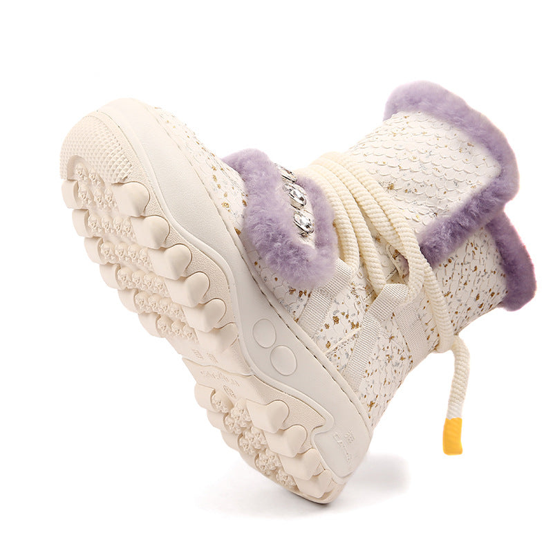 Women's Winter Short Fur Integrated Fleece-lined Thickening Thermal Snow Boots