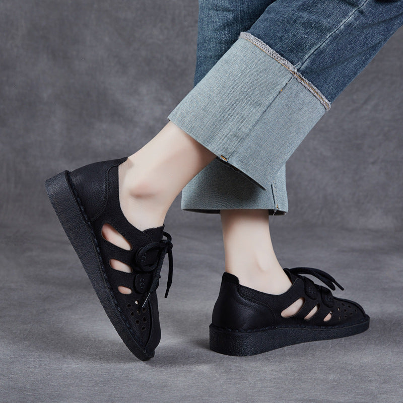 Women's First Layer Cowhide Hollow Breathable Soft Bottom Women's Shoes