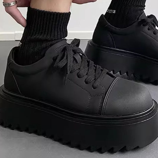 Men's Derby Cowhide Fashion British Black Big Head Height Increasing Niche Leather Shoes