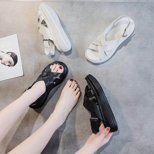 Women's Flat Mid Open Toe Thick-soled Platform Women's Shoes