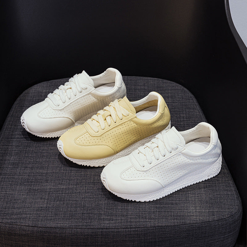 Women's First Layer Cowhide Breathable White For Summer Thick Bottom Women's Casual Shoes