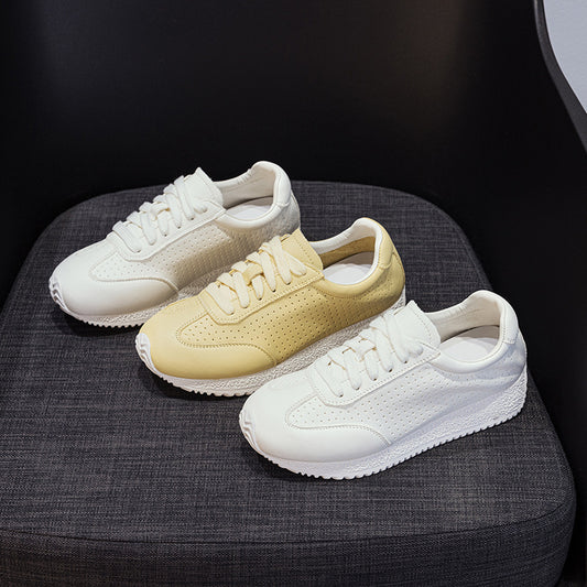 Women's First Layer Cowhide Breathable White For Summer Thick Bottom Women's Casual Shoes