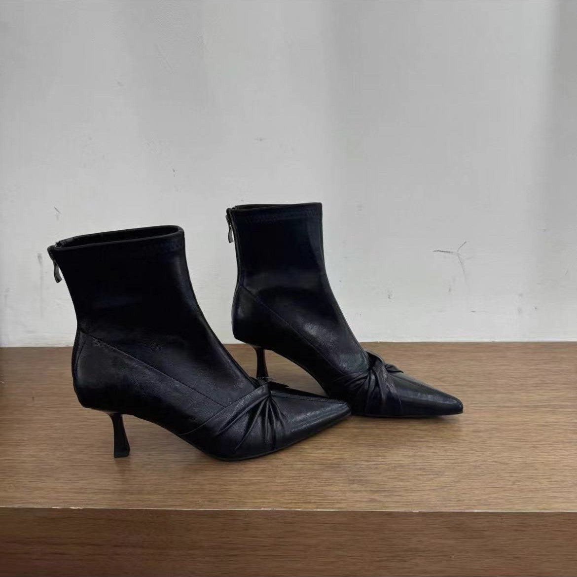 Women's Stiletto Thin Bootie High Slimming Back Zipper Outer Wear Women's Leather Boots