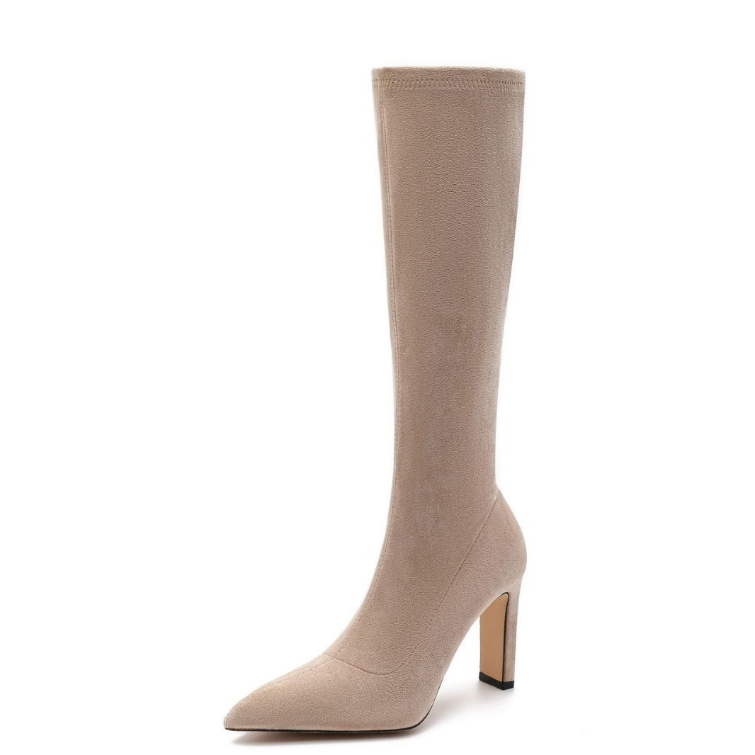Women's Stretch Thin Pointed Toe Chunky Stockings Boots