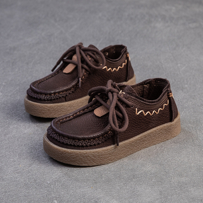 Women's Retro Platform Comfortable First Layer Cowhide British Women's Casual Shoes