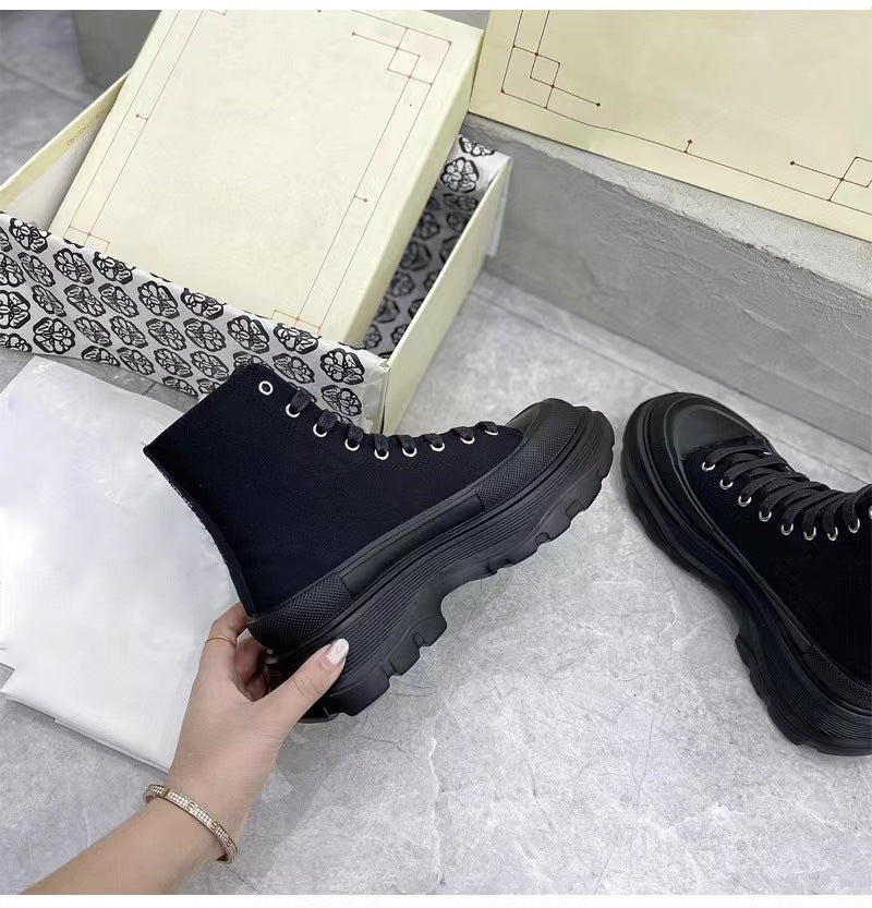 Women's White Leisure Platform Thick Sole Height Increasing Women's Canvas Shoes