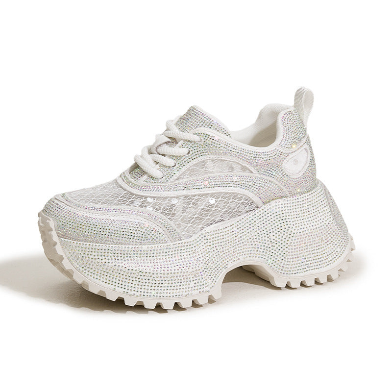 Women's Diamond Small Height Increasing Insole Hollow Sneakers