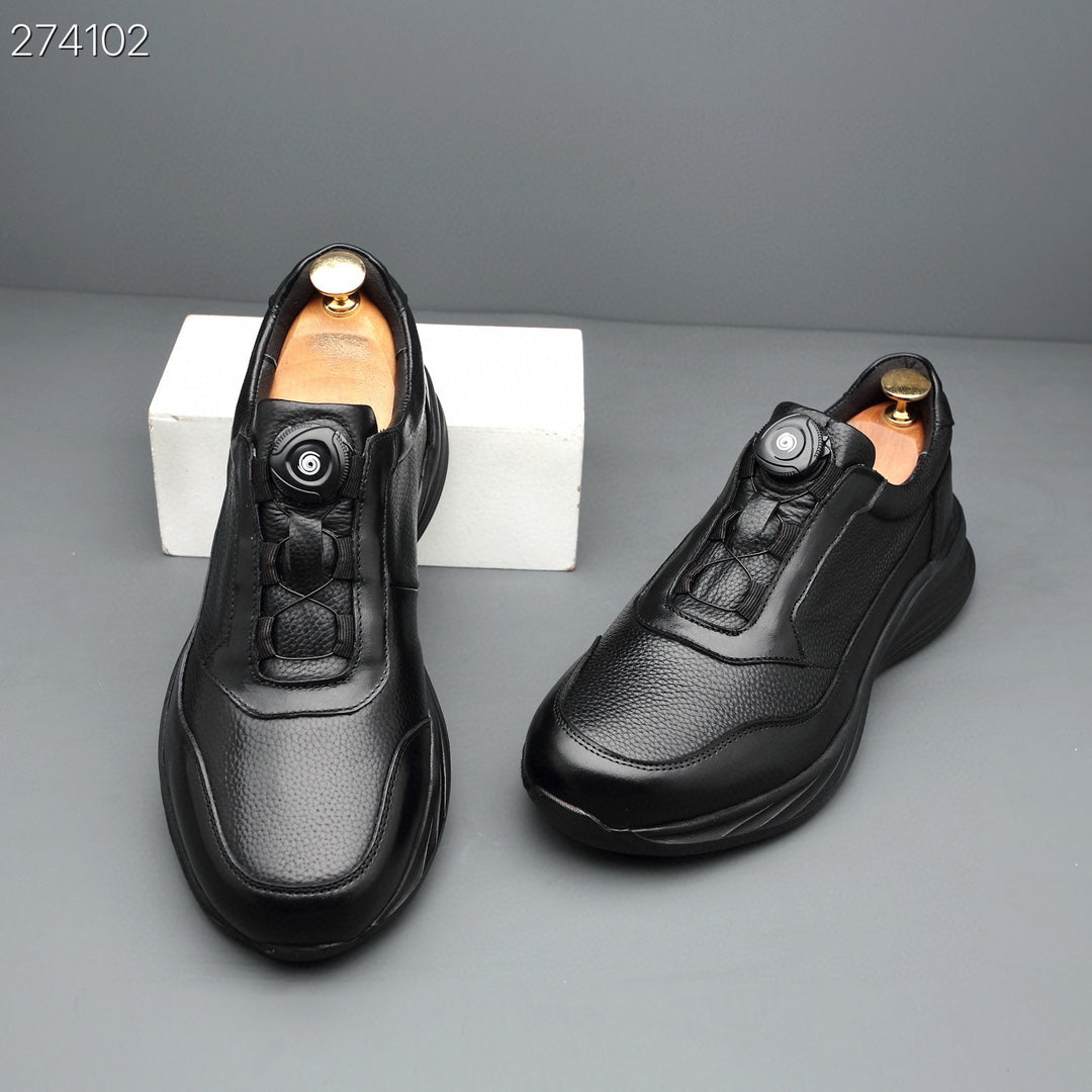 Men's Cowhide Versatile Button Automatic Buckle Commute Leisure Thick Men's Casual Leather Shoes