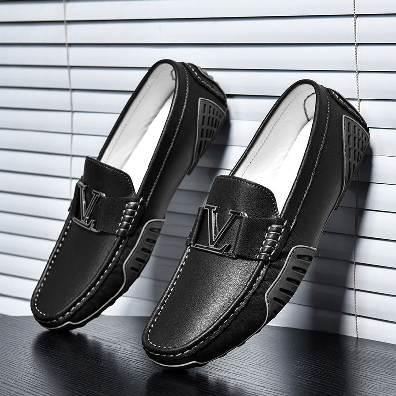 Men's Broadcast Real With Fleece Lining Trendy Cowhide Slip-on Driving Plus Leather Shoes