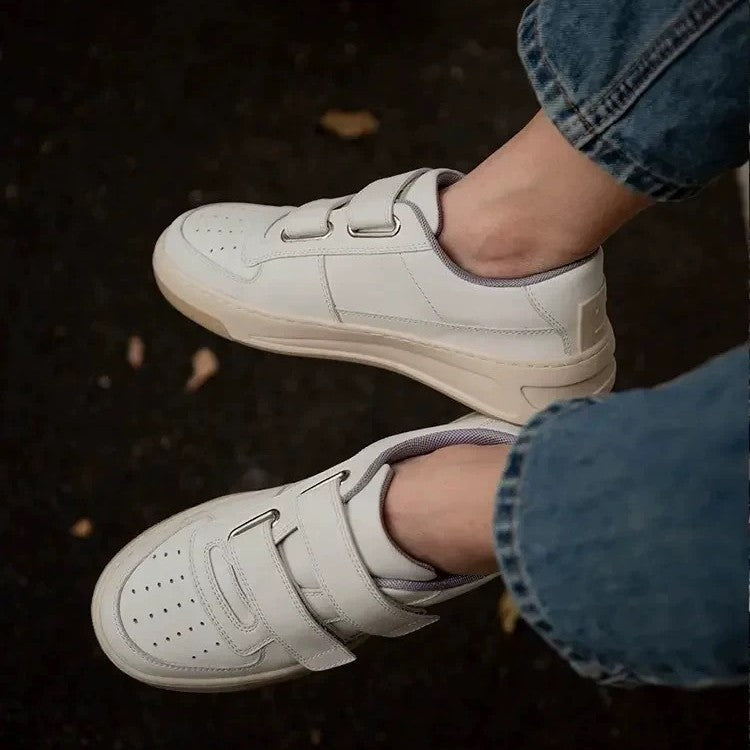 Women's Platform Height Increasing Velcro Smiley Face White Sports Women's Board Shoes