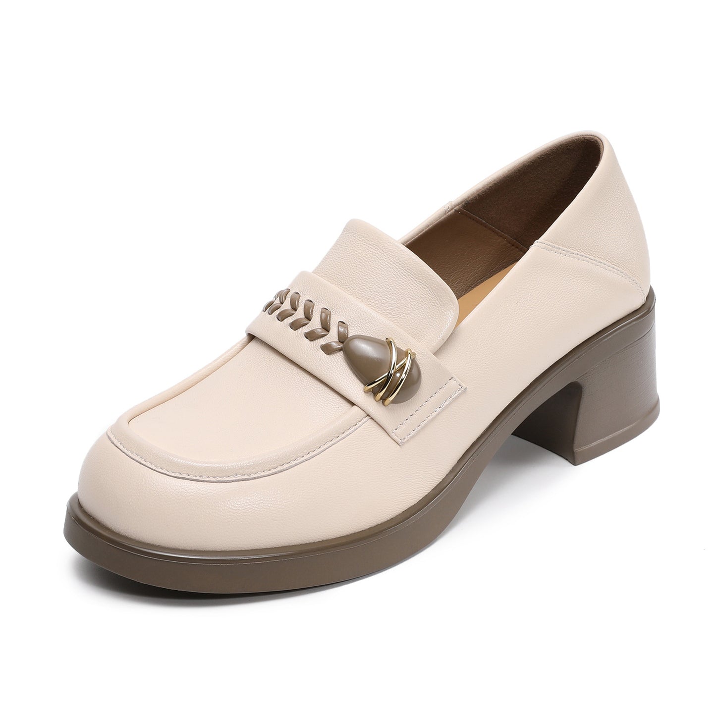 Women's Sheepskin Chunky Spring Genuine Slip-on Mid Round Loafers