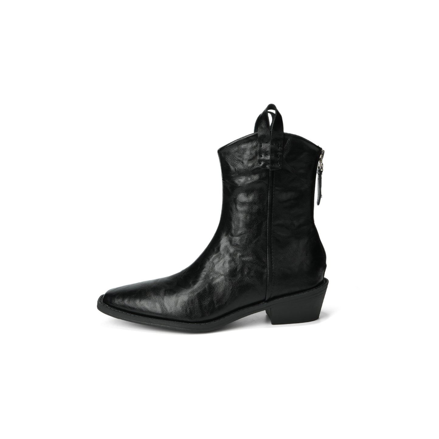Women's Sheepskin Square Toe Ankle Retro V Cut Small People Show Women's Leather Boots