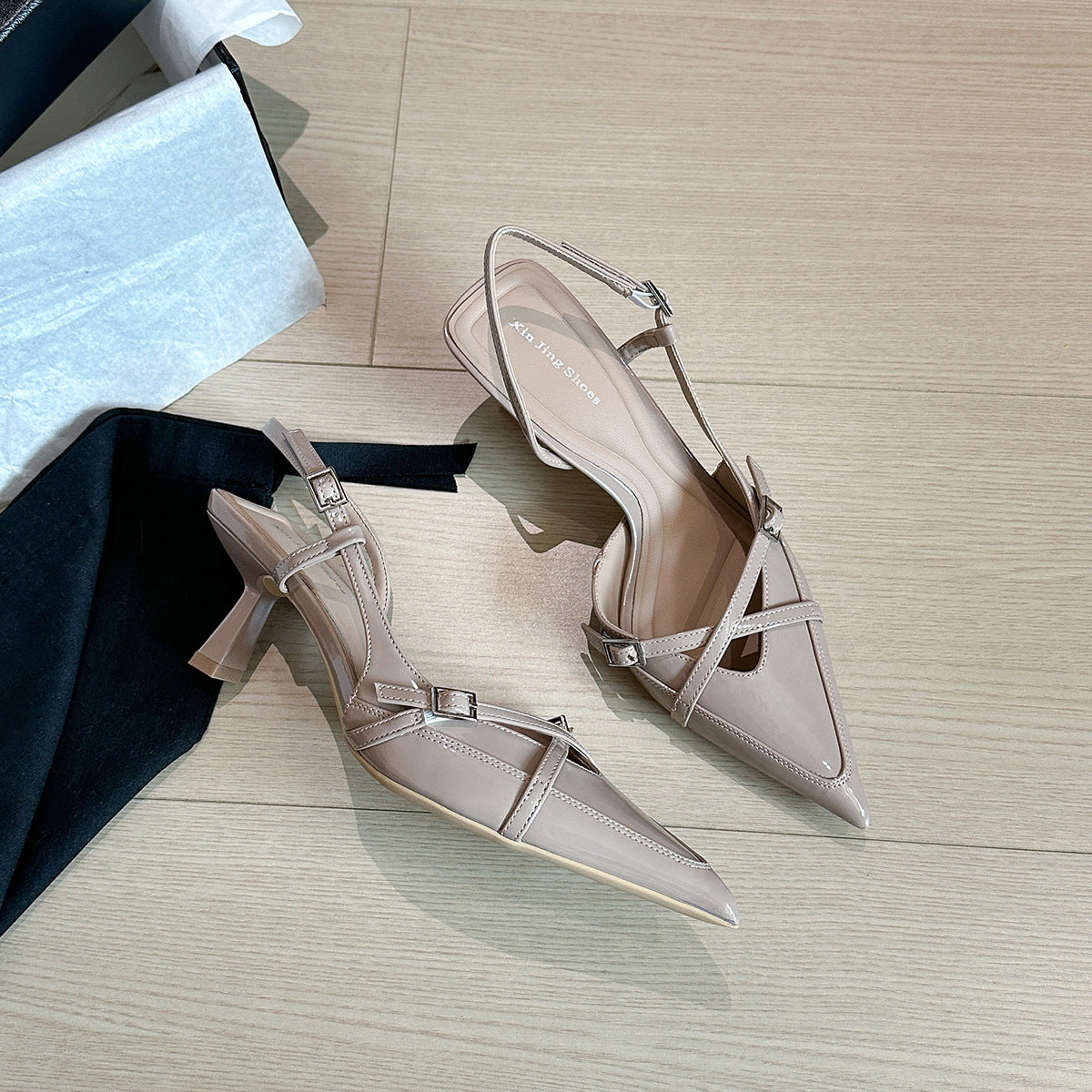 French Cross Strap Pointed Toe Pumps Temperament Wild Stiletto Women's Fashion Shoes
