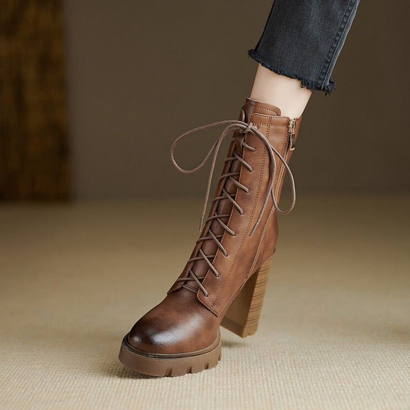 Women's High Fashion Mild Luxury Retro Women's Leather Boots