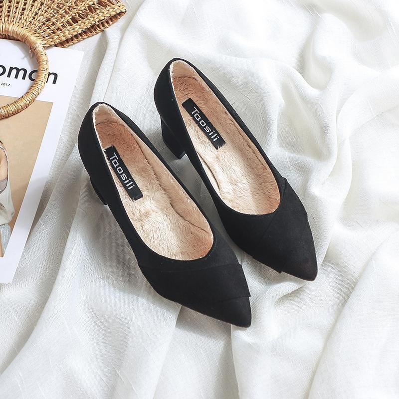 Women's Pumps Autumn Warm High Pointed Toe Chunky Women's Shoes