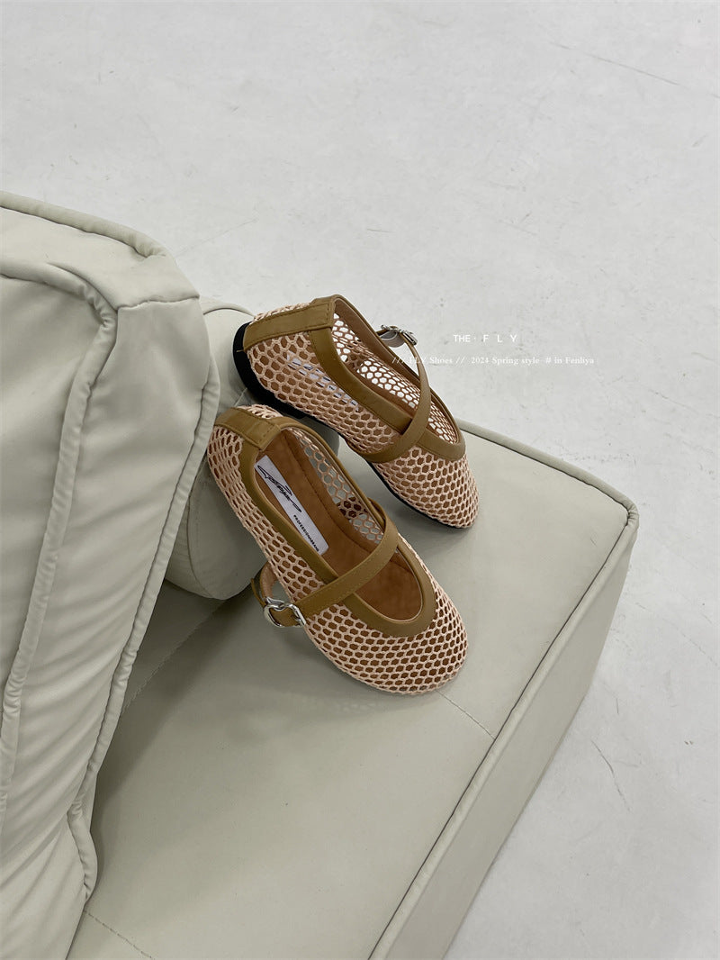 Flat Bottom Word Buckle Strap Shallow Casual Shoes