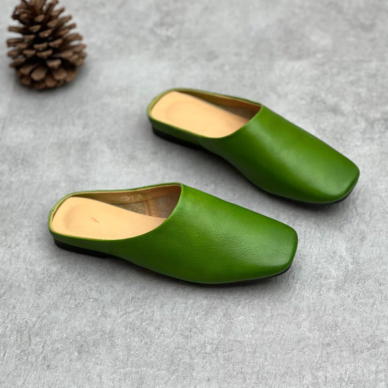 Women's Artistic Crafts Genuine Closed Toe Summer Flat Slippers