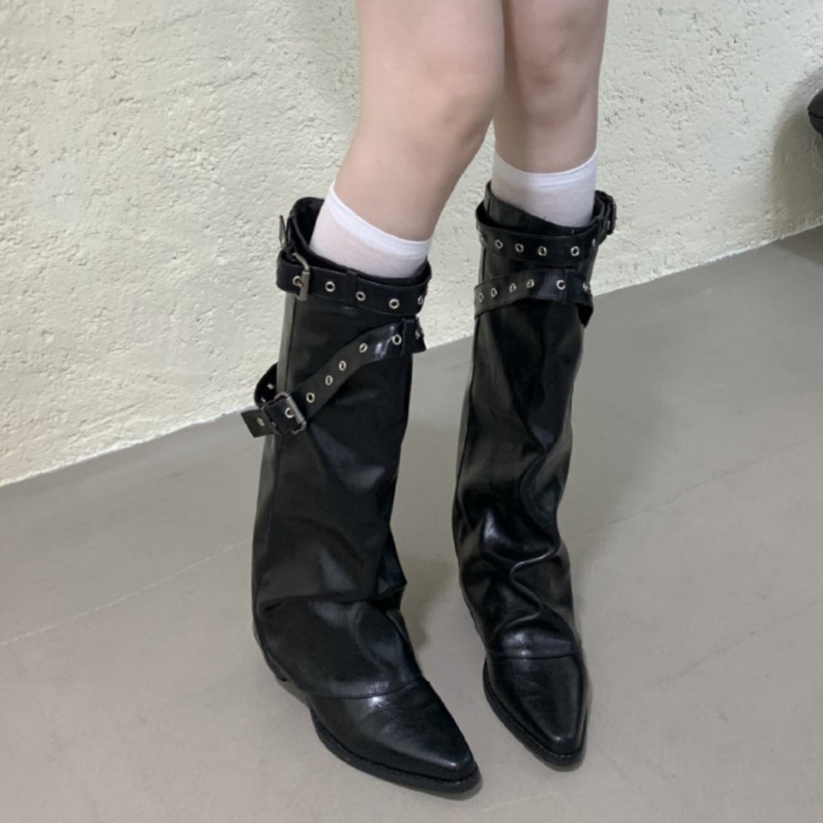 Toe Wedge Pants Pipe White Belt Boots