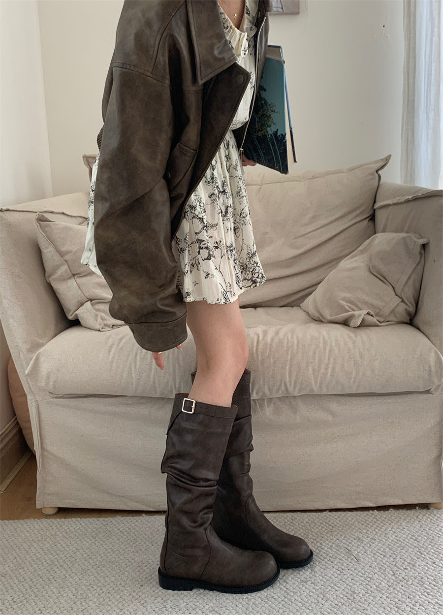 Women's Pile Style Tall Knight Retro Western Cowboy Below The Boots