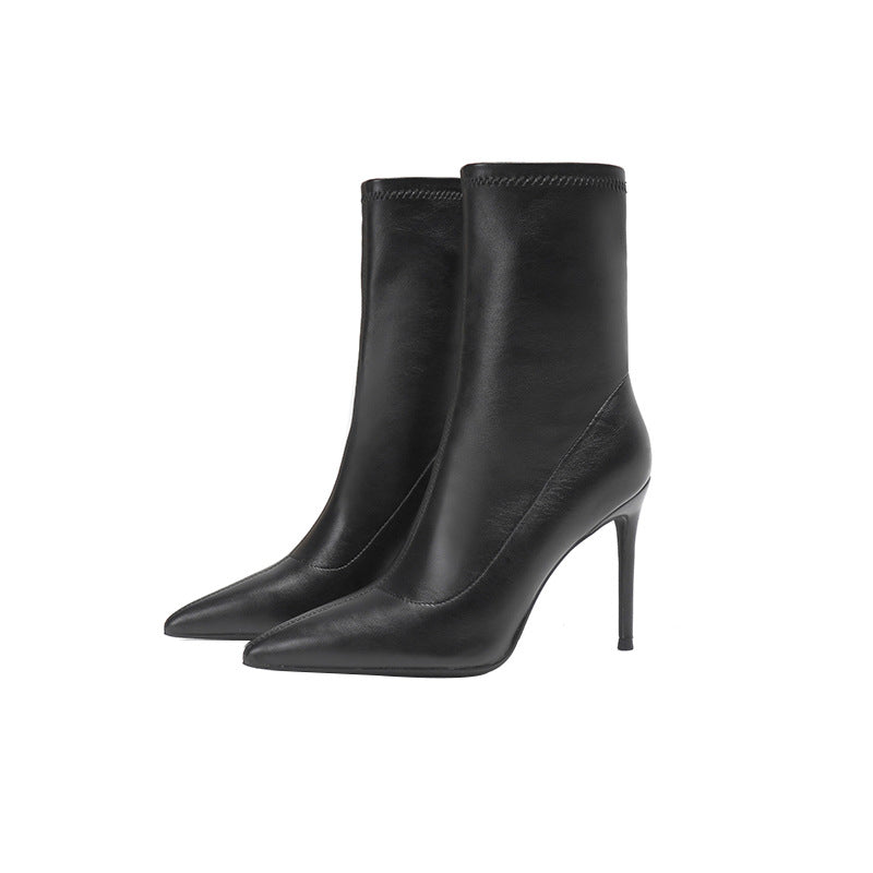 Women's Fashion Pointed Ankle Thin High-heel Suede Solid Color Sleeve Women's Leather Boots