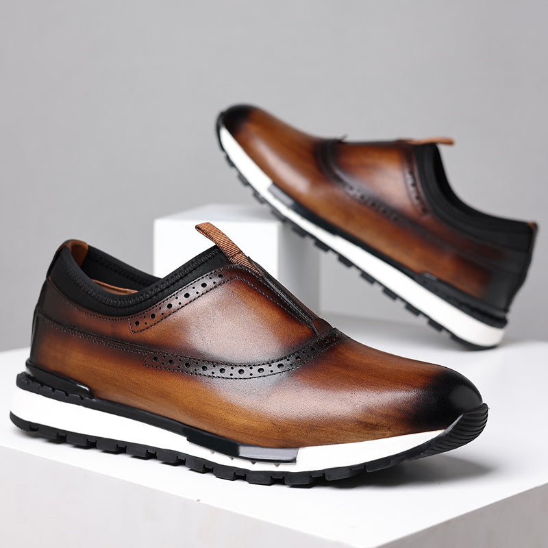 Men's First Layer Cowhide Brogue Genuine Pumps Casual Shoes