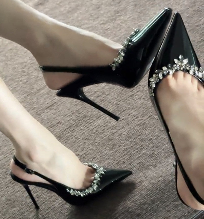 Women's Nude High Pointed Toe Sexy Rhinestone Beautiful Temperament Wild Women's Fashion Shoes