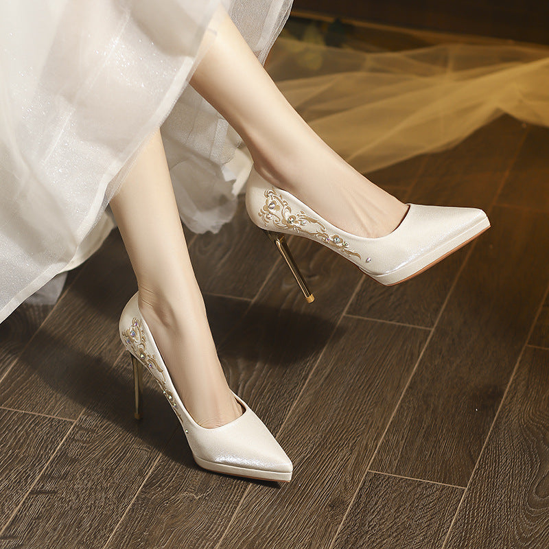 High Female Pointed Toe Stiletto Waterproof Platform Women's Fashion Shoes