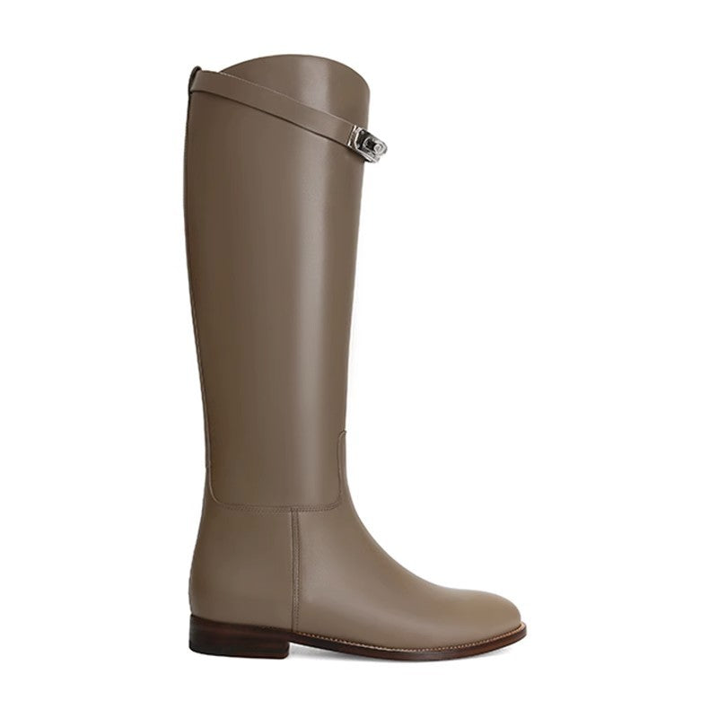 Women's Second Hair Genuine Oblique Lock Side Zipper Thick High Tube Women's Leather Boots